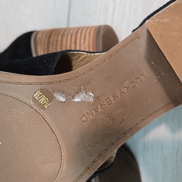 Lucky Brand Women Keight Ankle Leather Open toe Heels Boots shoes sz 7.5M - Picture 13 of 14